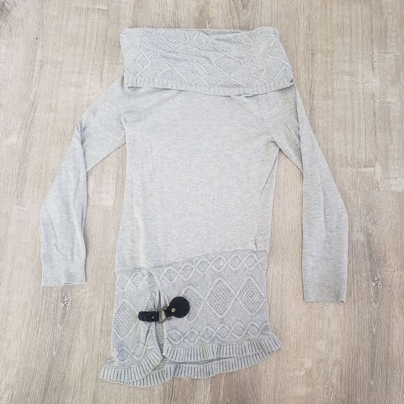 VENUS Women’s Knit Sweater Dress Size Medium Long Sleeve Cowl Neck Grey Buckle - Picture 1 of 5